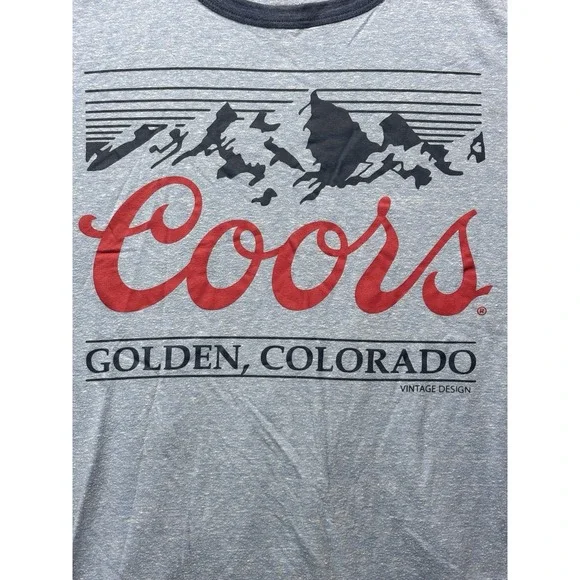 Coors Banquet Golden Colorado Graphic Tee Blue Ringer T-Shirt Size L - Picture 2 of 7